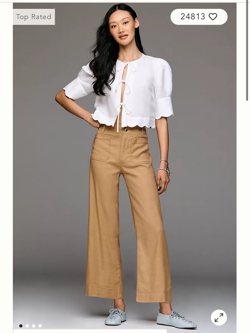 Anthropologie Wide-Leg Khaki Pants with Front Patch Pocket